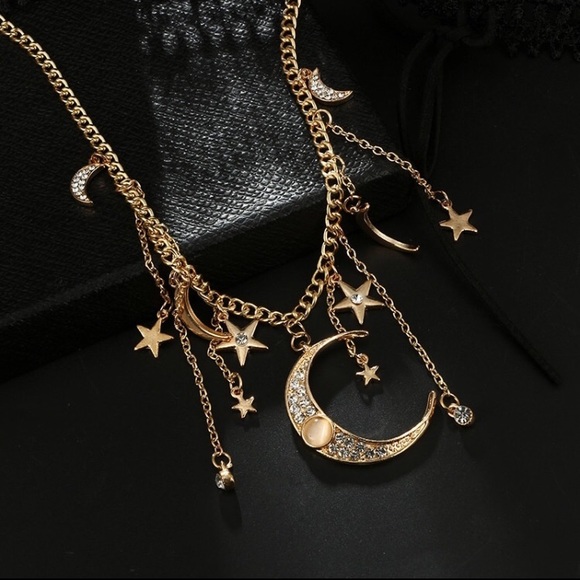 Moon Stars Statement Party Club Necklace - Picture 2 of 6